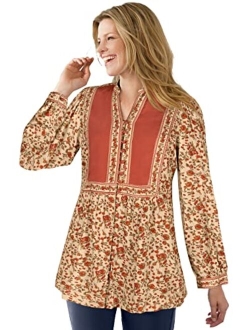 Women's Plus Size Button-Front Mixed Print Tunic