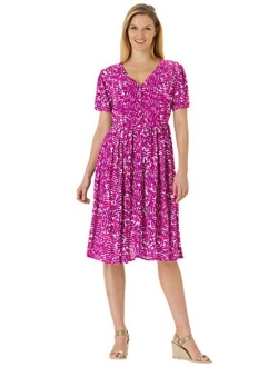 Women's Plus Size Woven Button Front Crinkle Dress