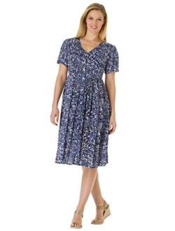 Women's Plus Size Woven Button Front Crinkle Dress