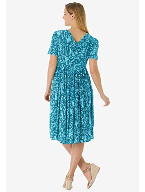 Woman Within Women's Plus Size Woven Button Front Crinkle Dress