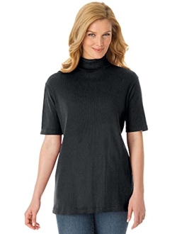 Women's Plus Size Ribbed Short Sleeve Turtleneck Shirt