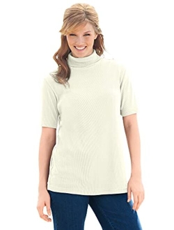 Women's Plus Size Ribbed Short Sleeve Turtleneck Shirt