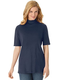 Women's Plus Size Ribbed Short Sleeve Turtleneck Shirt