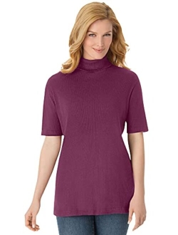 Women's Plus Size Ribbed Short Sleeve Turtleneck Shirt