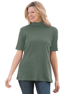 Women's Plus Size Ribbed Short Sleeve Turtleneck Shirt