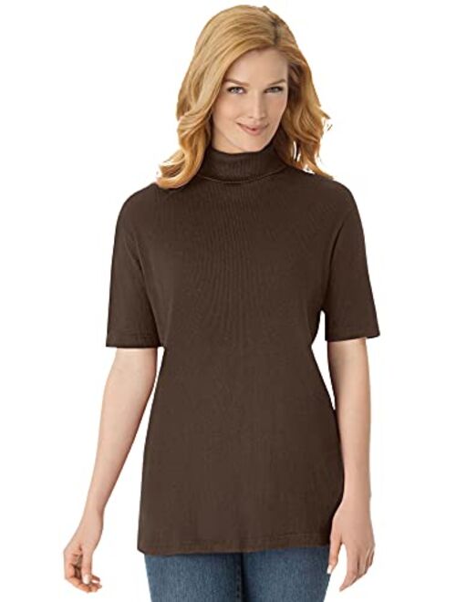 Woman Within Women's Plus Size Ribbed Short Sleeve Turtleneck Shirt