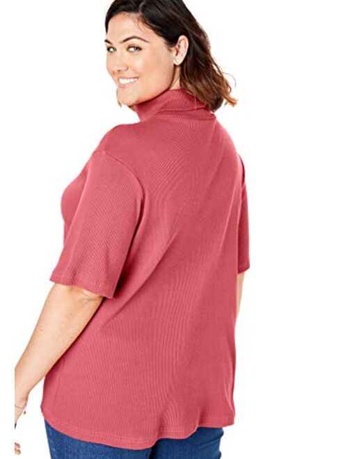 Woman Within Women's Plus Size Ribbed Short Sleeve Turtleneck Shirt