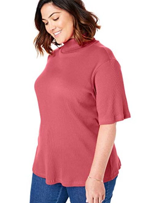 Woman Within Women's Plus Size Ribbed Short Sleeve Turtleneck Shirt