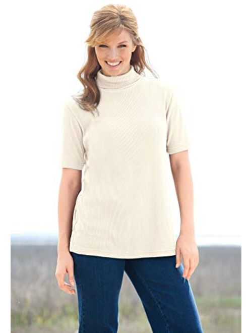 Woman Within Women's Plus Size Ribbed Short Sleeve Turtleneck Shirt