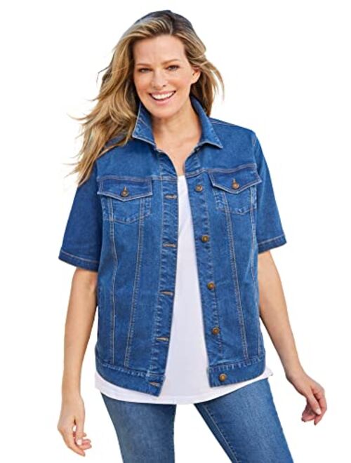 Woman Within Women's Plus Size Short-Sleeve Denim Jacket