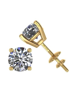 Central Diamond Center 0.20ct to 2.00ct Round Diamond Stud Earrings Lab Created (G-H VS-SI) 14K Solid Gold Threaded or Friction