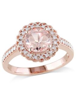 Delmar Morganite (1-1/6 ct. t.w.) and Diamond (1/8 ct. t.w.) Floral Halo Ring in 18k Rose Gold Over Silver