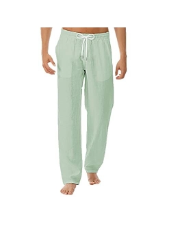 Percle Men's Casual Long Pants Linen Pants - Loose Lightweight Casual Trousers Summer Yoga Beach Trousers