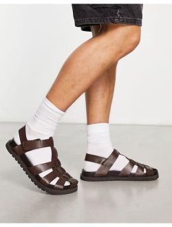 fisherman sandals in brown leather on chunky sole