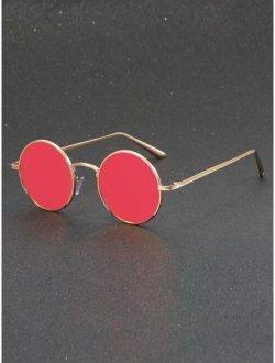 Men Tinted Lens Round Frame Fashion Glasses