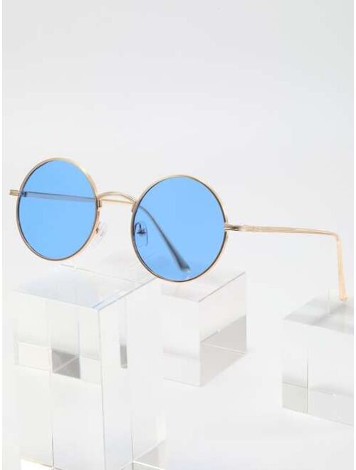 Men Tinted Lens Round Frame Fashion Glasses