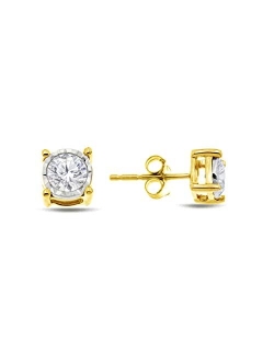 NATALIA DRAKE 1/10-1/2 Cttw Round Brilliant Cut Diamond Stud Earrings for Women in Sterling Silver Miracle Plate (Color H-I/Clarity I1-I2)