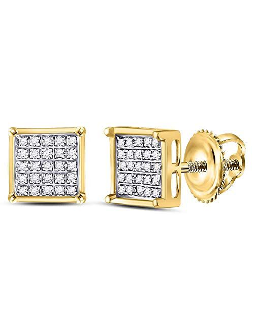 Sonia Jewels Solid 10k Yellow Gold Unisex Round Diamond Square Cluster Stud Earrings 1/6 Ct. ( 1/4 Inch Wide) - Jewelry Gifts For Women Wife Mom Gifts For Men Husband Dad