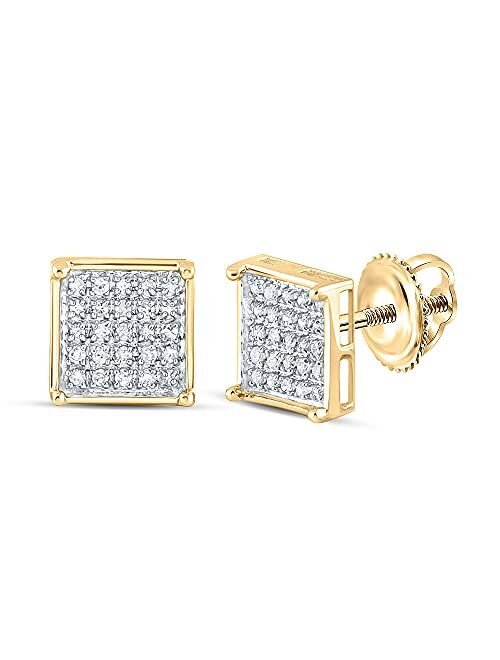 Sonia Jewels Solid 10k Yellow Gold Unisex Round Diamond Square Cluster Stud Earrings 1/6 Ct. ( 1/4 Inch Wide) - Jewelry Gifts For Women Wife Mom Gifts For Men Husband Dad