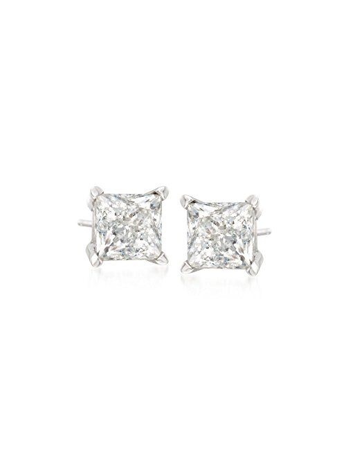 Ross-Simons Princess-Cut Diamond Stud Earrings in 14kt White Gold I-J Color I2 Clarity