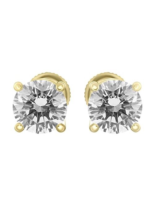 Ava Adler Walden Jewels 1/5 to 2 Carat TW Natural Real Diamond Solitaire Studs Earrings Available in 14K White and Yellow Gold with Secure Screw Back for Women and Men (C