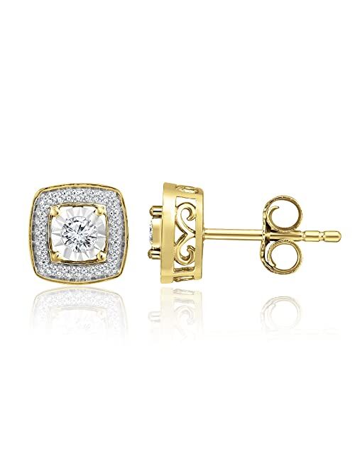 NATALIA DRAKE 1/4 Cttw Square Diamond Earrings Studs for Women in Sterling Silver (Color H-I/Clarity I2-I3)