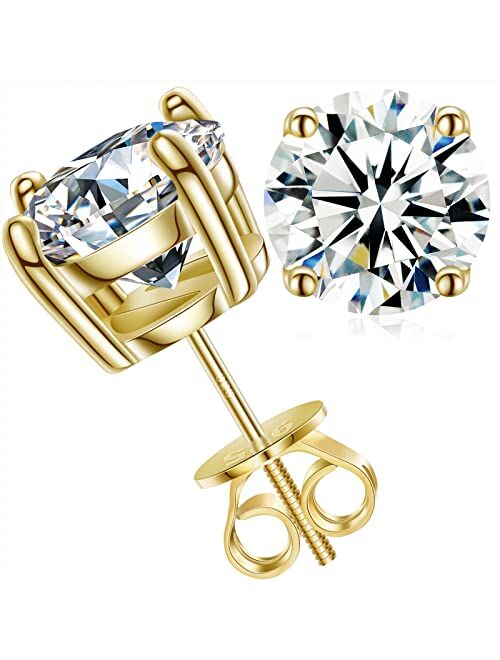 Tuhe 0.2-8CT Moissanite Stud Earrings Screw Back Diamond Earrings 18K White Gold Plated Sterling Silver Hypoallergenic Earring D Color VVS1 Clarity Brilliant Round Cut La