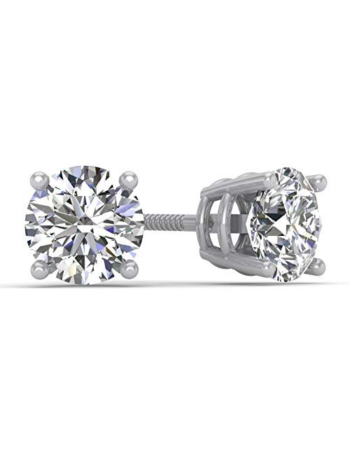 Inara Diamonds 1.00ct tw IGI Certified 14K White Gold Round Diamond Stud Earring with Screw-Backs (G-H, I2-I3)