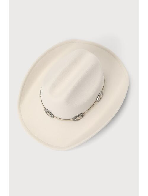 Lulus Wild West Wonder Ivory Conch Cowboy Hat