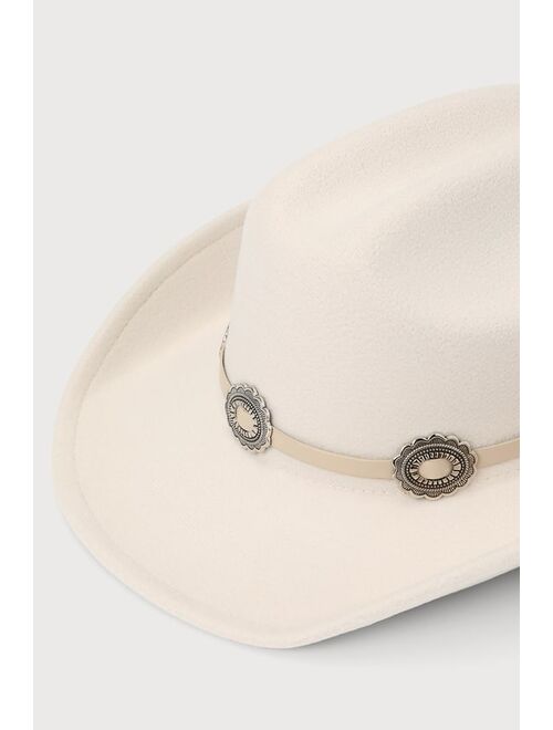 Lulus Wild West Wonder Ivory Conch Cowboy Hat