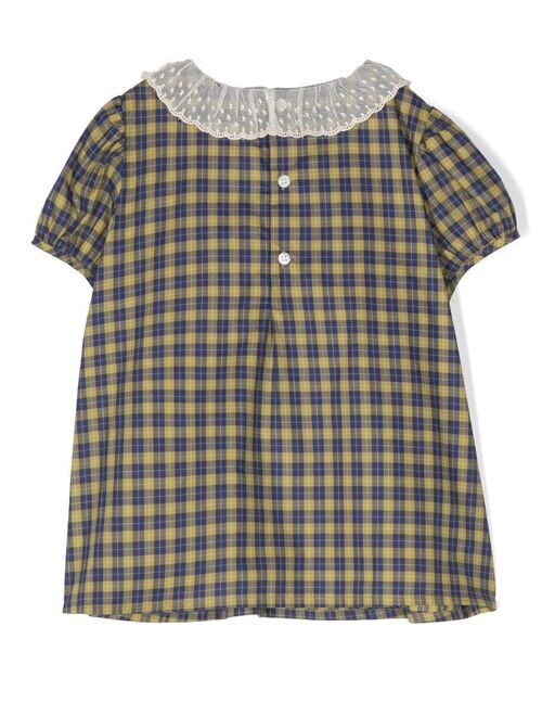 Bonpoint check-pattern lace-trim blouse