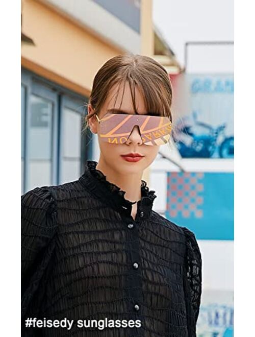 FEISEDY Classic Siamese One Piece Sunglasses Nice Rimless Stylish Retro Design for Women Men B2574