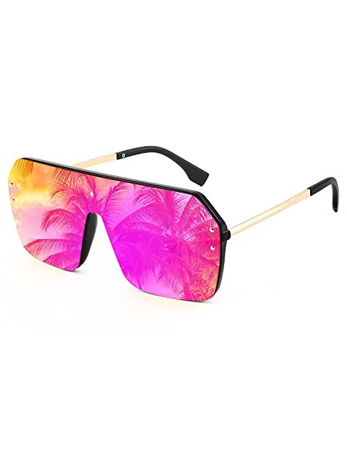 FEISEDY Classic Siamese One Piece Sunglasses Nice Rimless Stylish Retro Design for Women Men B2574