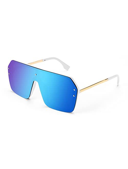 FEISEDY Classic Siamese One Piece Sunglasses Nice Rimless Stylish Retro Design for Women Men B2574