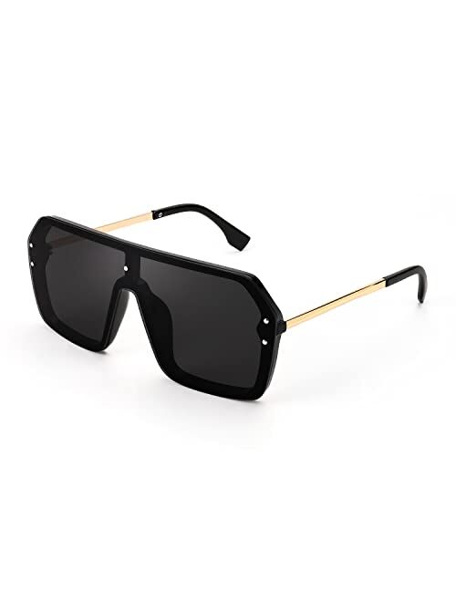 FEISEDY Classic Siamese One Piece Sunglasses Nice Rimless Stylish Retro Design for Women Men B2574