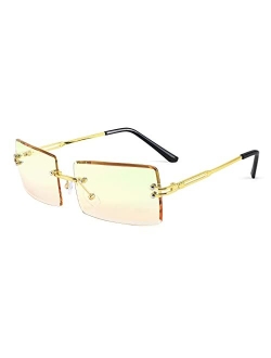 Vintage Rimless Sunglasses Rectangle Frameless Candy Color Glasses Women Men B2642