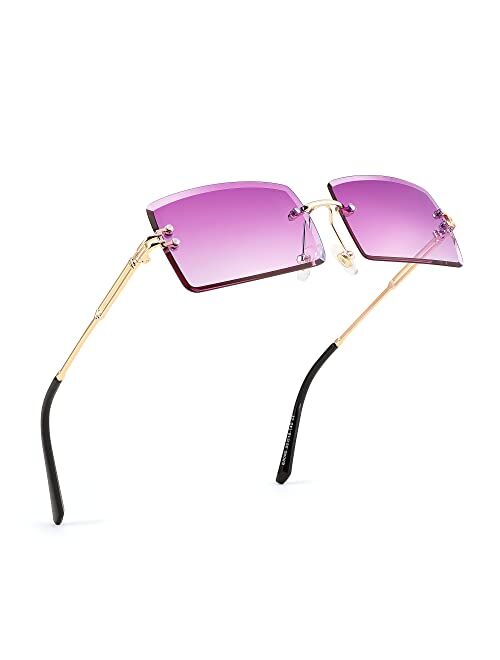 FEISEDY Vintage Rimless Sunglasses Rectangle Frameless Candy Color Glasses Women Men B2642