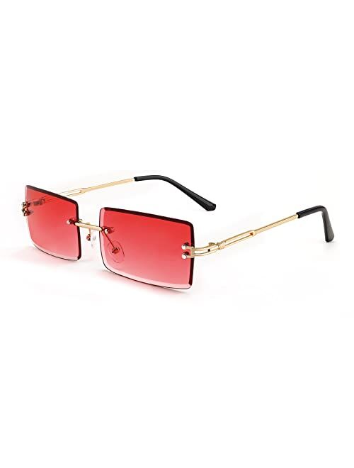 FEISEDY Vintage Rimless Sunglasses Rectangle Frameless Candy Color Glasses Women Men B2642