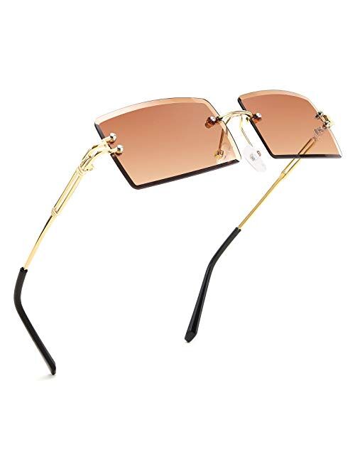 FEISEDY Vintage Rimless Sunglasses Rectangle Frameless Candy Color Glasses Women Men B2642