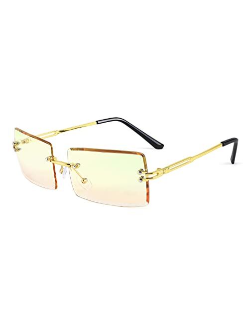 FEISEDY Vintage Rimless Sunglasses Rectangle Frameless Candy Color Glasses Women Men B2642