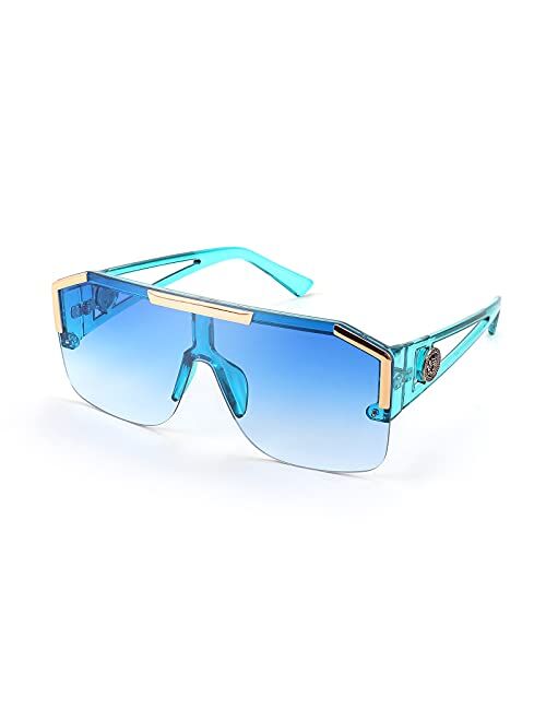 FEISEDY Square Flat Top Shield Sunglasses One Piece Frameless Stylish Women Men UV400 B2765