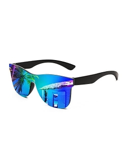 Trendy Rimless Mirrored One Piece Lens Sunglasses Reflective Sun Glasses B4114