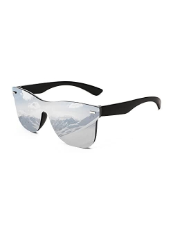 Trendy Rimless Mirrored One Piece Lens Sunglasses Reflective Sun Glasses B4114