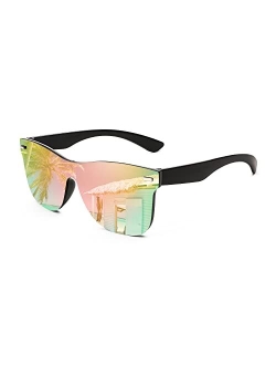 Trendy Rimless Mirrored One Piece Lens Sunglasses Reflective Sun Glasses B4114