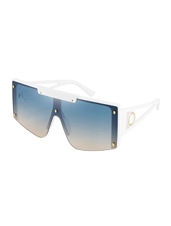 Oversized Square Flat Top Shield Sunglasses One Piece Frameless Stylish Women Men Shades B4060