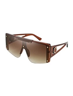 Oversized Square Flat Top Shield Sunglasses One Piece Frameless Stylish Women Men Shades B4060