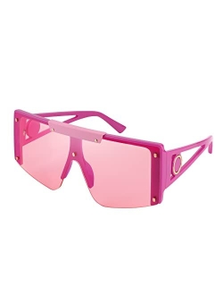 Oversized Square Flat Top Shield Sunglasses One Piece Frameless Stylish Women Men Shades B4060