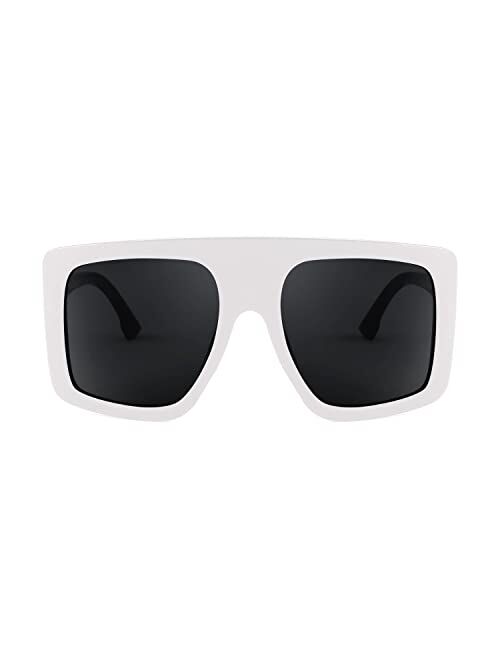 FEISEDY Large Square Baddie Oversized Women Sunglasses Shield Men Fashion Flat Top Wrap Baddie Shades B5040