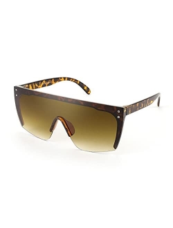 Mirrored Oversized Rimless Sunglasses for Women Men Flat Top Shield Wrap Square UV400 B2761