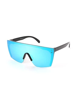 Mirrored Oversized Rimless Sunglasses for Women Men Flat Top Shield Wrap Square UV400 B2761